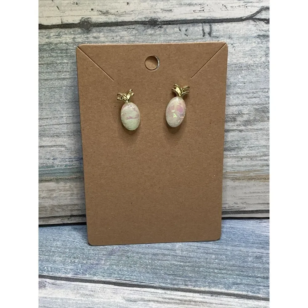 Opal Acrylic Pineapple Stud Post‎ Earrings NWOT gold Tone